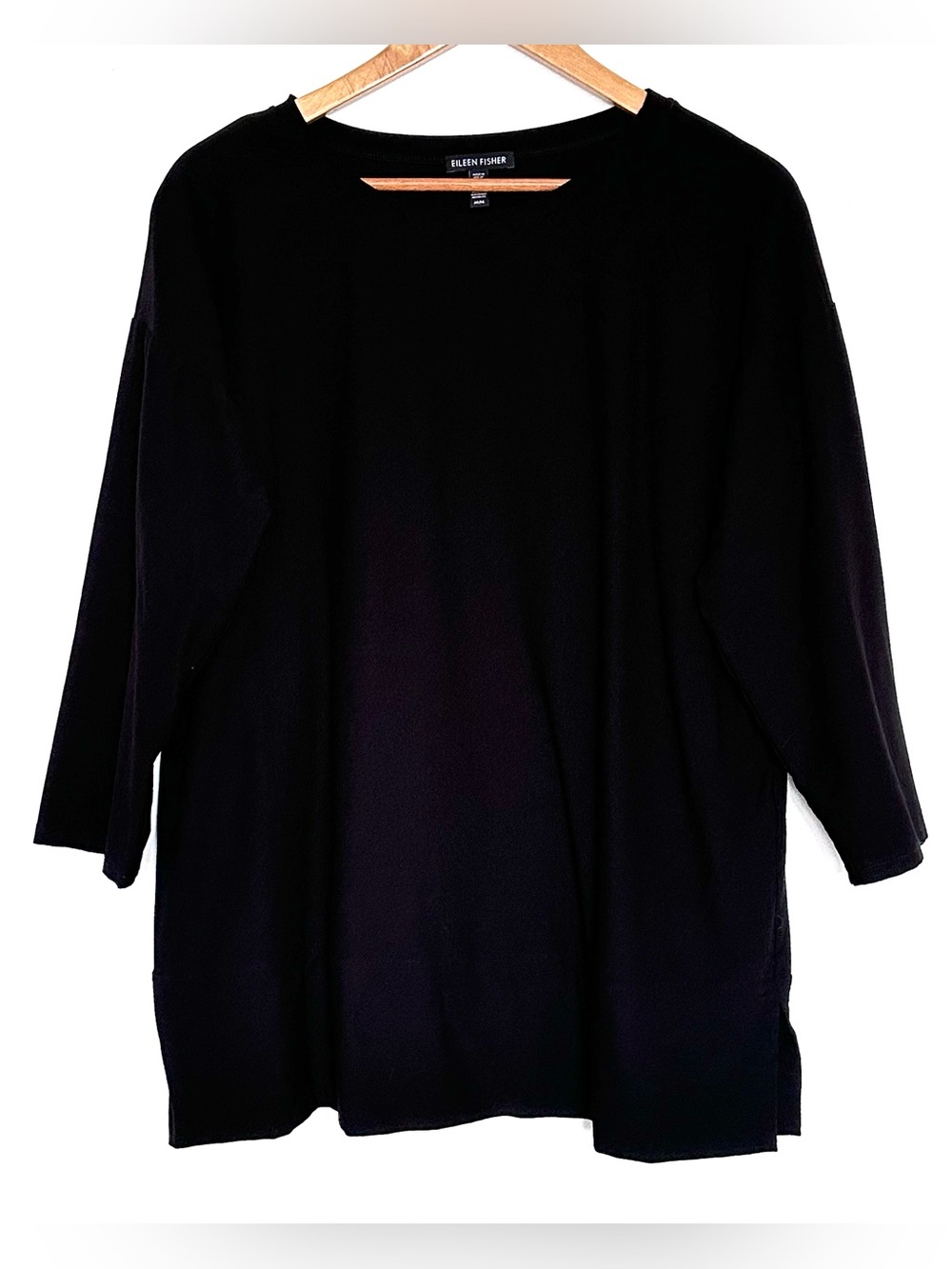 Eileen Fisher Tunic Women’s Medium Black 3/4 Sleeve Pullover Shirt Top